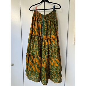 Kantha Bae Handmade Monarch Maxi Skirt, green and gold, NWOT